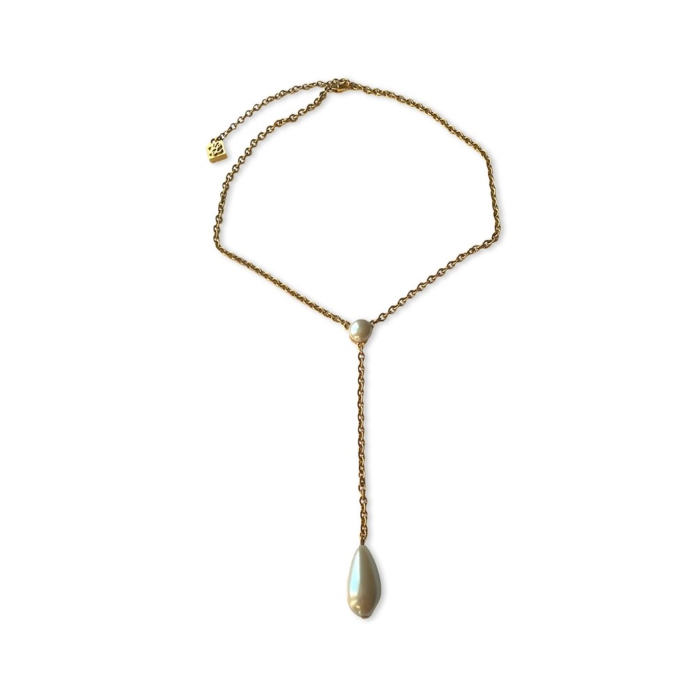 KARL LAGERFELD Vintage Faux Pearl Drop Y Necklace, VTG